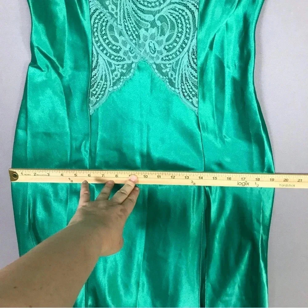 Victoria’s Secret VINTAGE GOLD LABEL Satin Lace Maxi Slip Dress Size Small Green - Picture 15 of 16